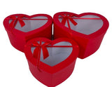 Set 3 cutii tip inima cu capac transparent si funda