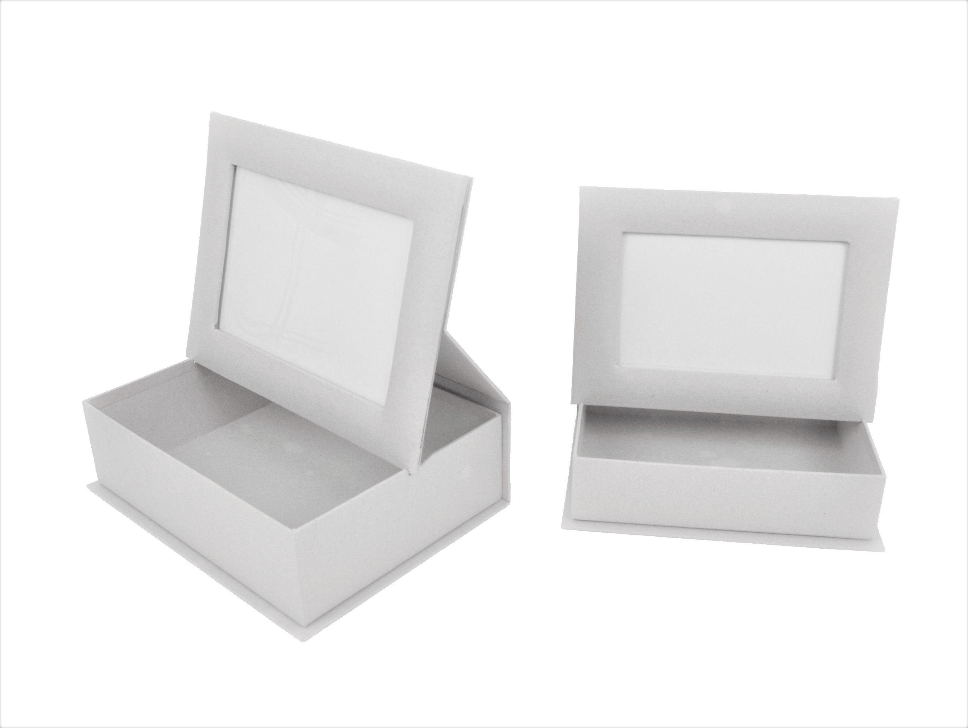 Set doua cutii dreptunghiulare uni cu rama foto pe capac