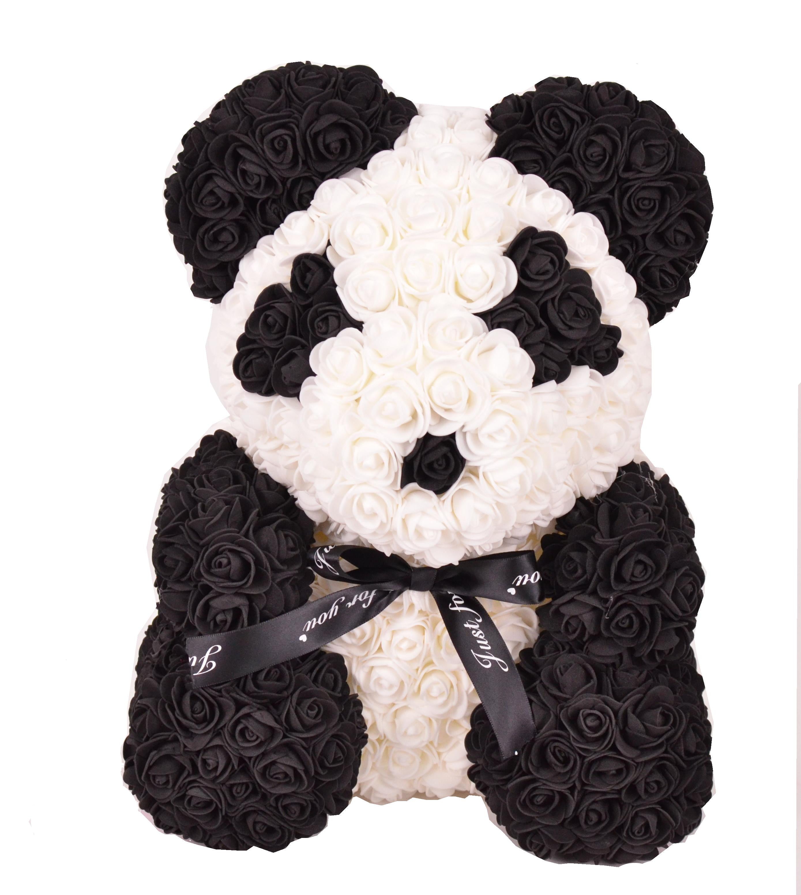 Ursulet din trandafiri de spuma tip panda in cutie transparenta H 40