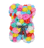 Ursulet din trandafiri multicolori de spuma in cutie transparenta H 25