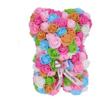 Ursulet din trandafiri multicolori de spuma in cutie transparenta H 25
