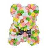 Ursulet din trandafiri multicolori de spuma in cutie transparenta H 35