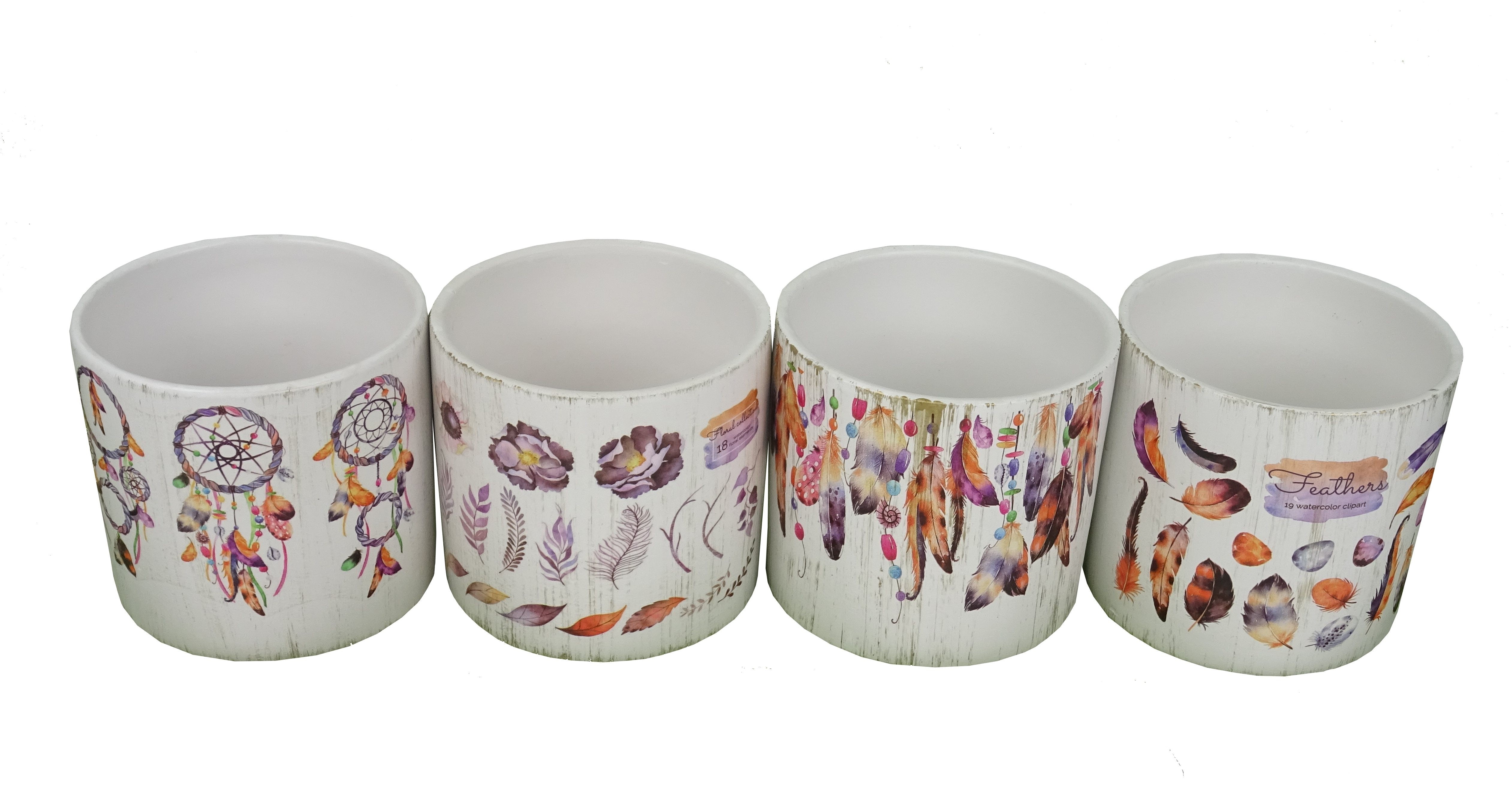 Set 4 vase ceramice rotunde cu imprimeu H 11 M 2