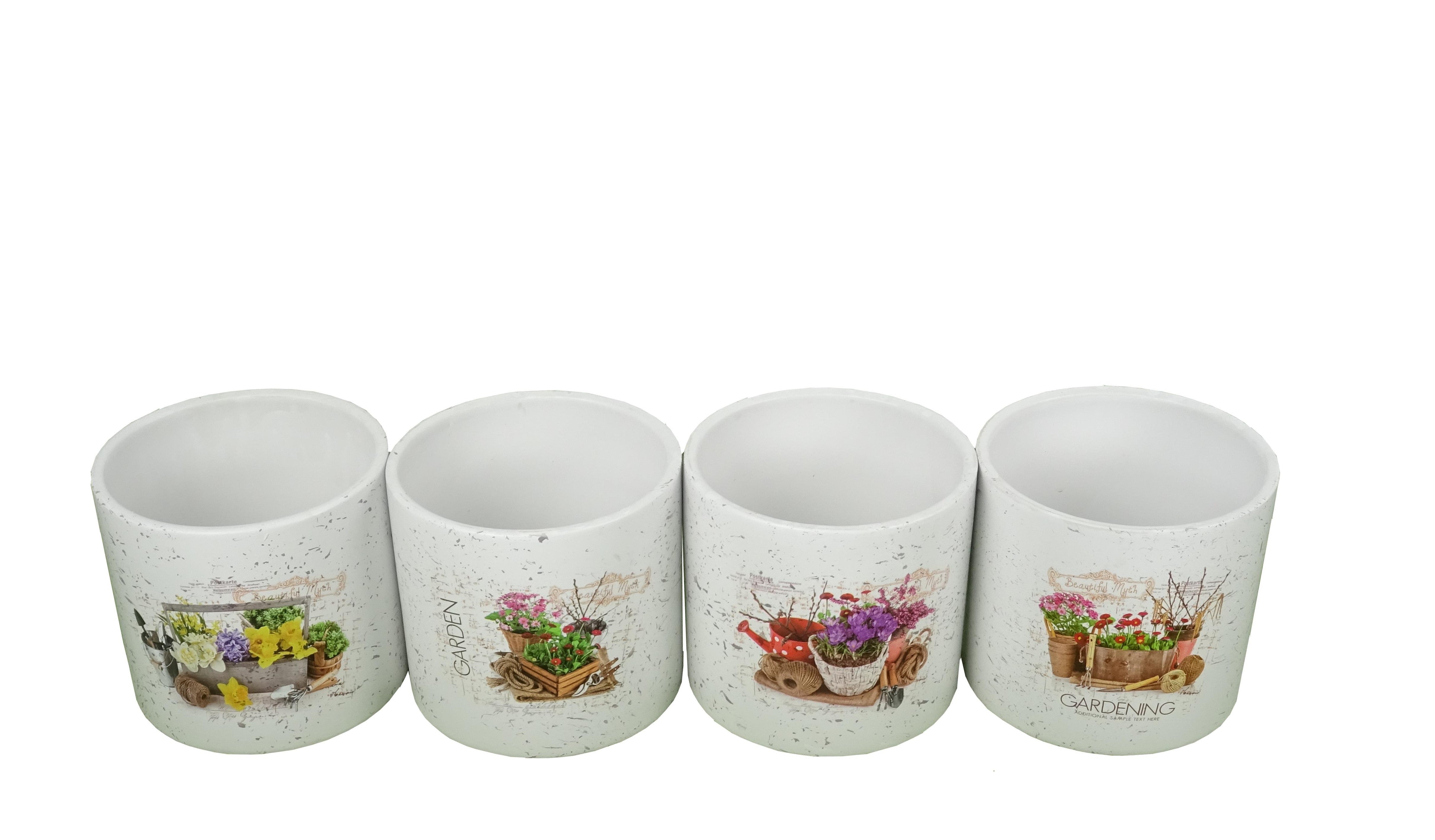 Set 4 vase ceramice rotunde cu imprimeu H 10 M 2