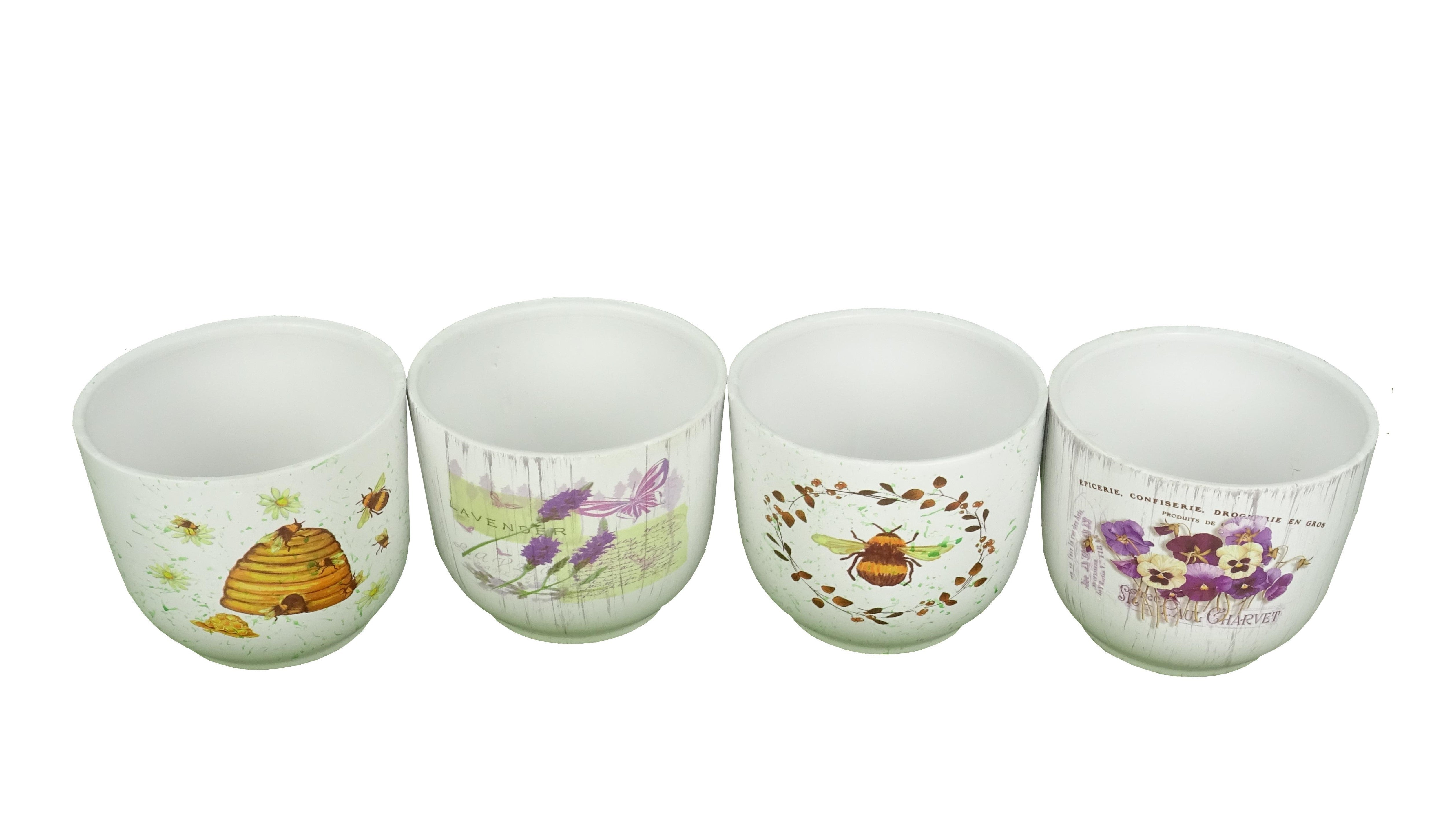 Set 4 vase ceramice rotunde cu imprimeu H 10 M 4