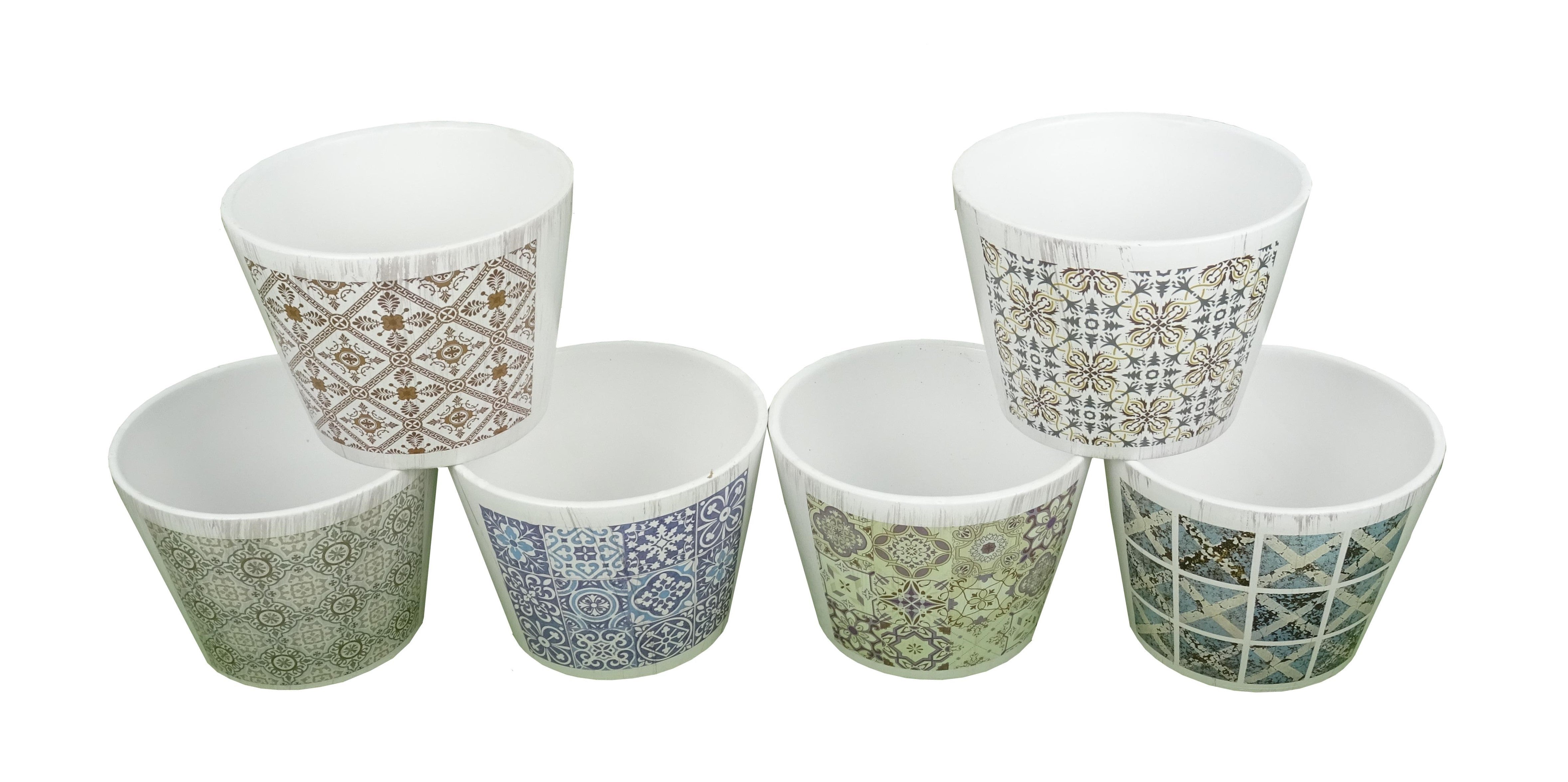 Set 6 vase ceramice rotunde conice cu imprimeu H 10 M 1